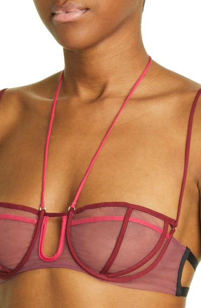 Nensi Dojaka Triple Petal Sheer Tulle Halter Bra Top In Hawthorn Rose