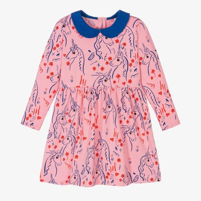 MINI RODINI GIRLS PINK COTTON JERSEY UNICORN DRESS 