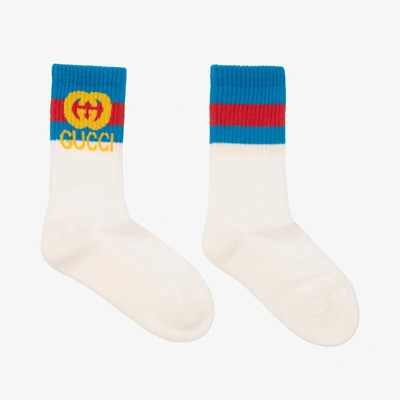 Shop Gucci White Interlocking G Logo Socks