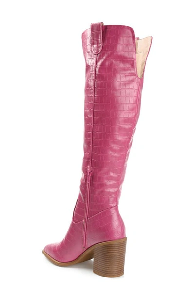 Shop Journee Collection Therese Croc Embossed Knee High Boot In Pink