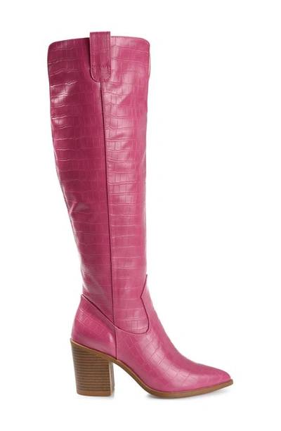 Shop Journee Collection Therese Croc Embossed Knee High Boot In Pink