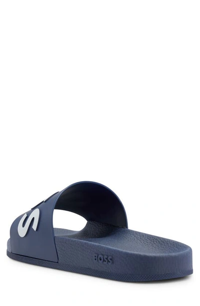 Hugo Boss Italian-made Slides With Raised Logo In Dark Blue