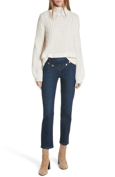 Frame Popcorn Stitch Wool Blend Sweater In Off White