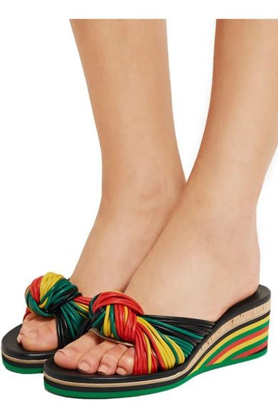 Shop Chloé Knotted Leather Wedge Sandals