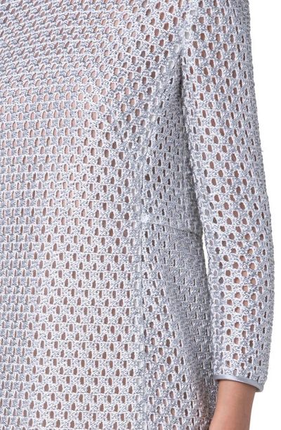 Shop Akris Metallic Crochet Shift Dress In Silvercru