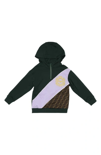 Fendi Kids' Embroidered-logo Half-zip Hoodie In F1i1a Drk Green | ModeSens