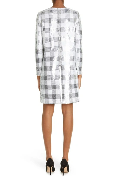 Shop Carolina Herrera Sequin Gingham Check Minidress In White/ Silver