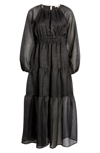 Shop Moon River Tiered Balloon Long Sleeve Shirred Waist Maxi Dress In Black