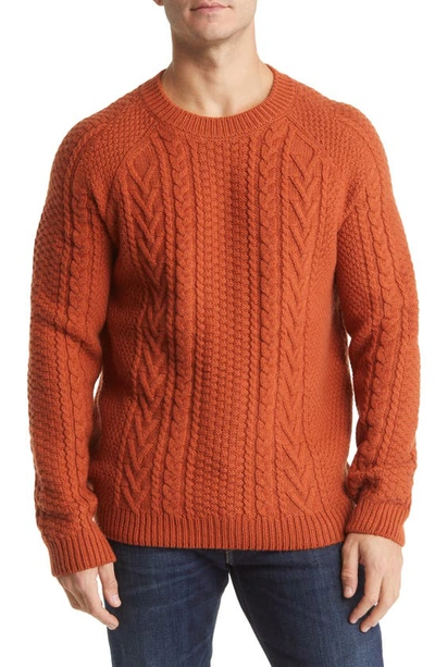 Shop Schott Nyc Heavyweight Wool Cable Fisherman Sweater In Rust