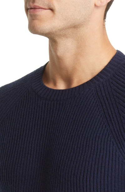 Shop Schott Ribbed Raglan Sleeve Wool Sweater In Navy