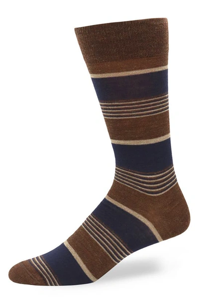 Shop Lorenzo Uomo Stripe Wool Blend Dress Socks In Brown