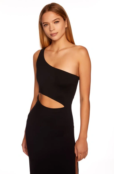 Shop Susana Monaco One-shoulder Cutout High Slit Maxi Dress In Black