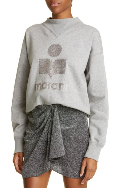 Shop Isabel Marant Étoile Moby Mock Neck Cotton Blend Logo Graphic Sweatshirt In Grey