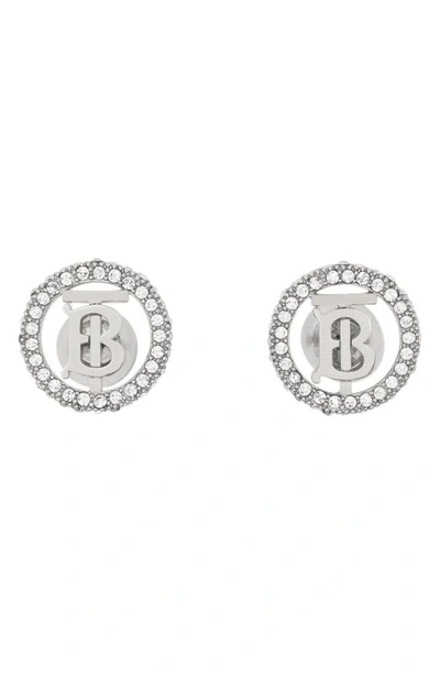 Burberry Pavé Tb Stud Earrings In Palladio / Crystal | ModeSens