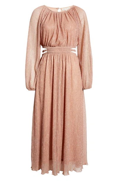 Moon River Tiered Balloon Sleeve Cutout Shirred Maxi Dress In Pink