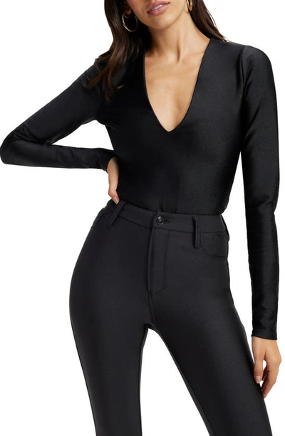 Shop Good American Disco High Shine Compression V-neck Thong Bodysuit In Black
