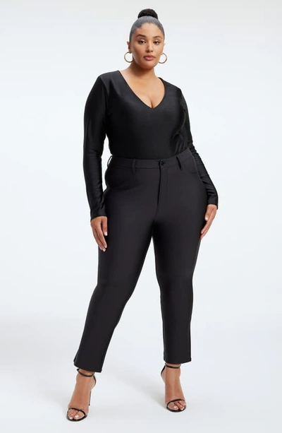 Shop Good American Disco High Shine Compression V-neck Thong Bodysuit In Black