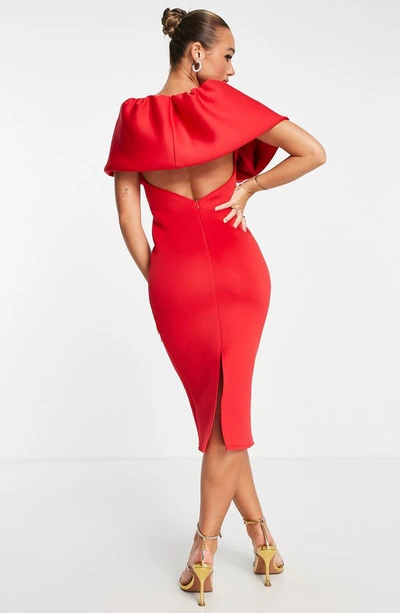 Shop Asos Design One Shoulder Midi Dress In Red