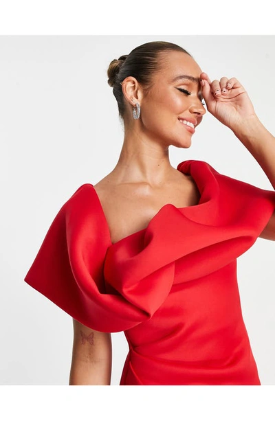 Shop Asos Design One Shoulder Midi Dress In Red