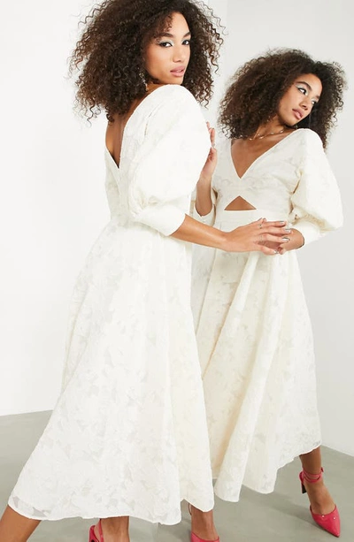 Asos Design Edition Floral Embroidered Cutout Midi Dress In Cream