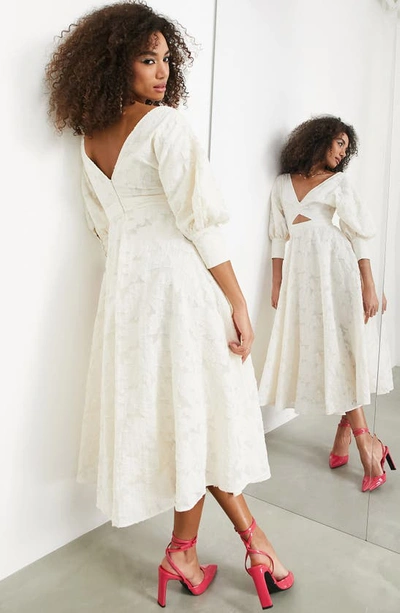 Shop Asos Design Edition Floral Embroidered Cutout Midi Dress In Cream