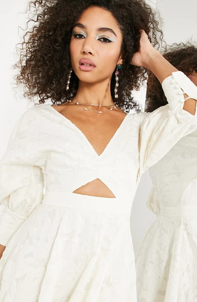 Asos Design Edition Floral Embroidered Cutout Midi Dress In Cream