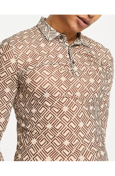 Shop Asos Design Long Sleeve Crop Polo In Beige
