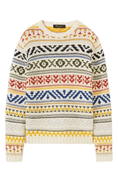 Shop Loro Piana Mixed Pattern Cashmere Crewneck Sweater In J1da Fancy Nougat