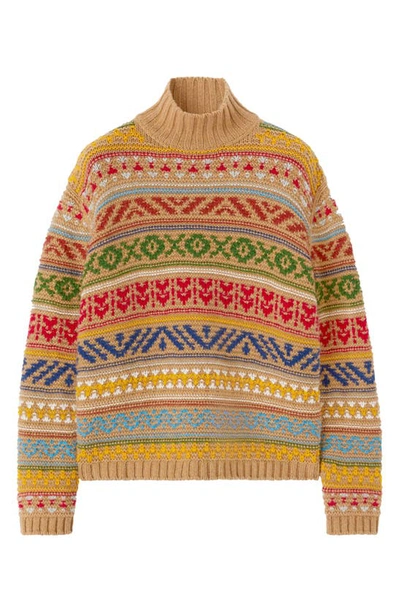 Shop Loro Piana Mixed Jacquard Cashmere Turtleneck Sweater In J1du Fancy Cappuccino