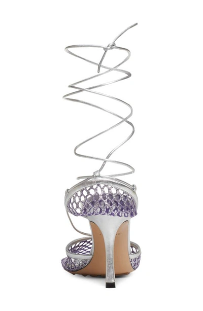 Shop Bottega Veneta Stretch Ankle Wrap Square Toe Sandal In 5306 Purple-silver