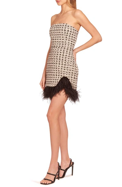 Shop Amanda Uprichard Jazz Sequin Tweed Feather Hem Strapless Dress In Kelly