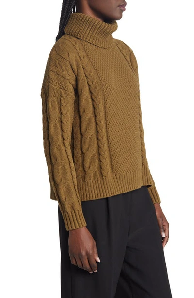 Shop Madewell Crockett Cable Turtleneck Sweater In Golden Spinach