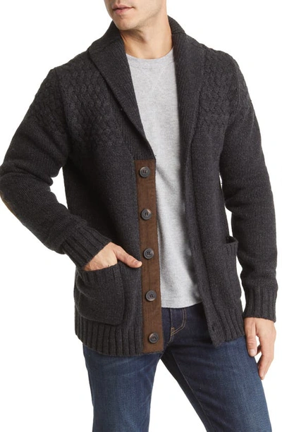 Shop Schott Corduroy Elbow Patch Wool Blend Cardigan In Heather Black