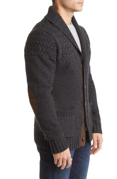 Shop Schott Corduroy Elbow Patch Wool Blend Cardigan In Heather Black