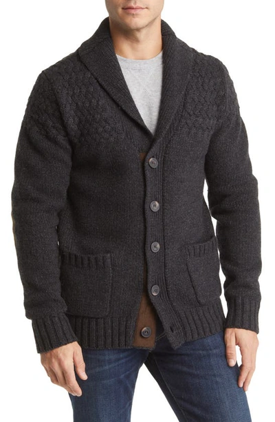 Shop Schott Corduroy Elbow Patch Wool Blend Cardigan In Heather Black