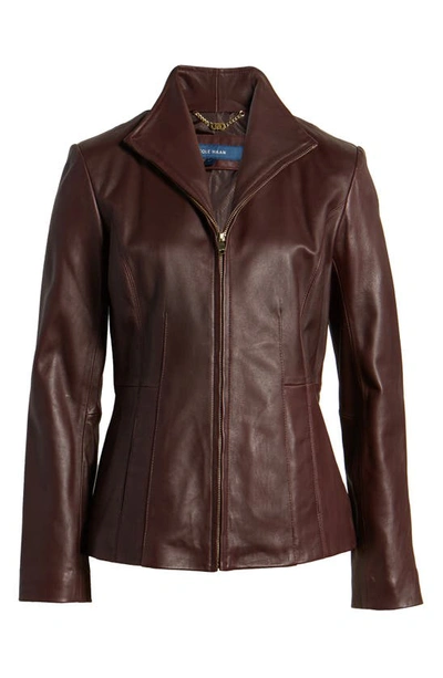 Shop Cole Haan Lambskin Leather Jacket In Chianti