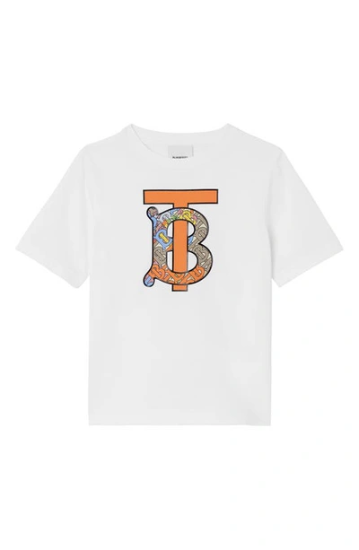 Shop Burberry Kids' Tb Monogram Cotton Graphic Tee In White