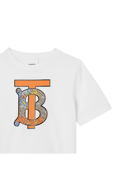Shop Burberry Kids' Tb Monogram Cotton Graphic Tee In White