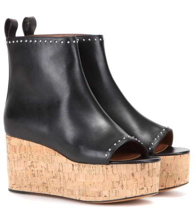 Shop Givenchy Eleg Peep-toe Leather Wedges In Llack