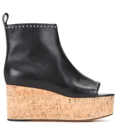 Shop Givenchy Eleg Peep-toe Leather Wedges In Llack