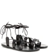 Ancient Greek Sandals Alcyone Lace-up Metallic Leather Sandals In Llack