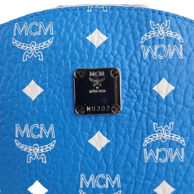 Shop Mcm Unisex Blue Visetos Coated Canvas Medium Backpack