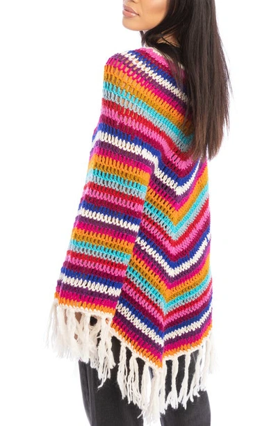 Saachi Crochet Knit Triangle Poncho In White