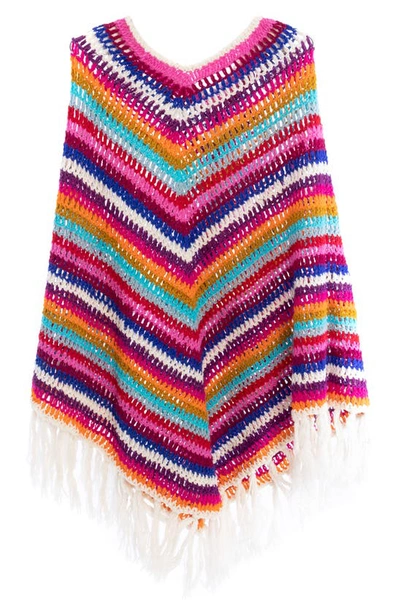Saachi Crochet Knit Triangle Poncho In White