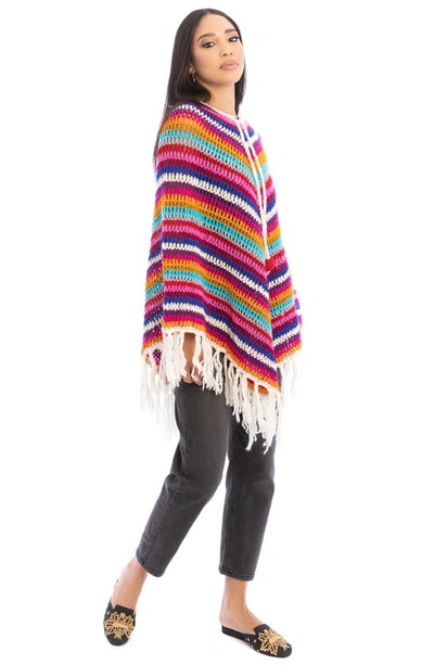 Saachi Crochet Knit Triangle Poncho In White