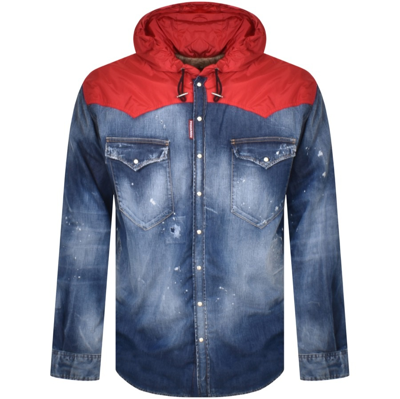 Dsquared2 Distressed Denim Jacket With Shearling In Blue