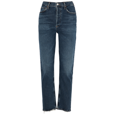 Shop Agolde Riley Straight-leg Jeans In Mid Blu