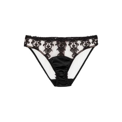 Shop Fleur Of England Onyx Embroidered Tulle Briefs In Black