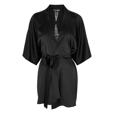 Shop Fleur Of England Onyx Silk-blend Satin Robe In Black