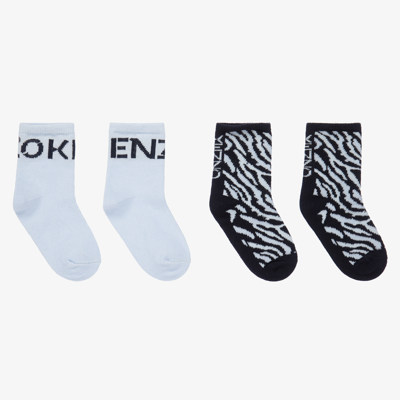 Shop Kenzo Kids Boys Blue Logo Baby Socks (2 Pack)